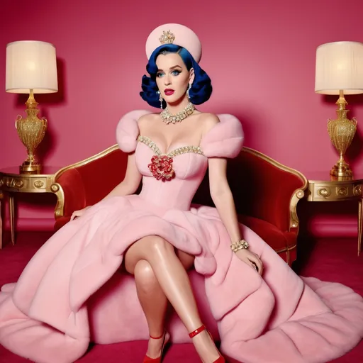 Prompt: Highly detailed image of Katy Perry as Katy Perry as Amanda Lepore wearing a very glamorous and high fashionable highly detailed 64k 3D dress by MiuMiu in a detailed Wes Anderson world 