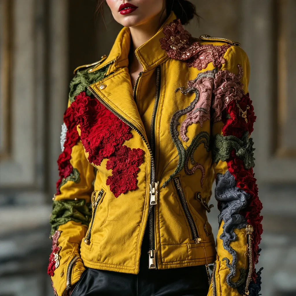 Prompt: Balmain jacket, high-fashion, chic design, renowned French elegance, luxurious textures, structured silhouette, intricate detailing, sophisticated colors, stylish ensemble, bold statement piece, ideal for modern wardrobe, polished and refined, stylish atmosphere, fashion editorial, high-quality image, ultra-detailed, dramatic lighting, 4K resolution, eye-catching backdrop with soft focus.