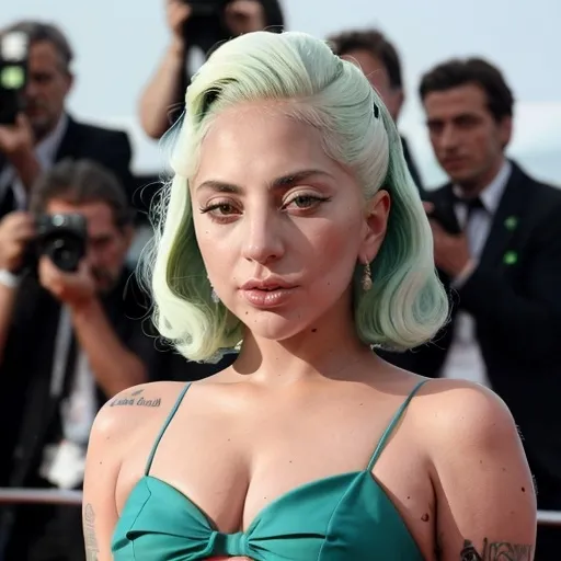 Prompt: Lady Gaga wearing Benetton at Venice Film Festival 