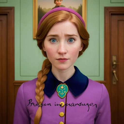 Prompt: Princess Anna by Frozen 
 in a Wes Anderson Movie