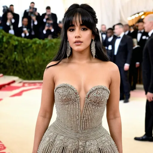 Prompt: Camilla Cabello wearing an Alaia dress at Met Gala