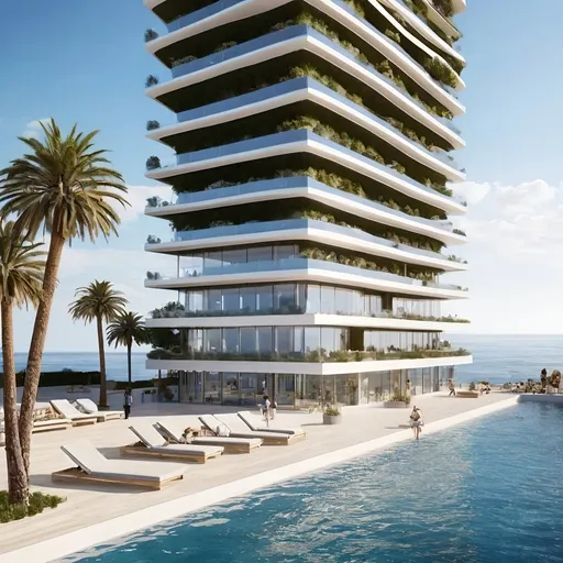 Prompt: Sustainable and smart skyscraper in an Adriatic seaside 