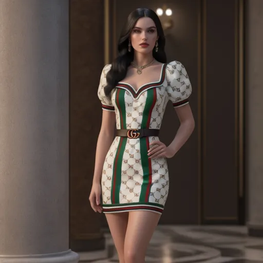 Prompt: Hyper realistic 64k 3d Biancaneve in hyper realistic and very detailed 64 3d hd, wearing mini dress Gucci and heels outfit, very detailed Gucci mini dress 64k Reflex ultra hd quality and very detailed Gucci heels 64k ultra hd quality 