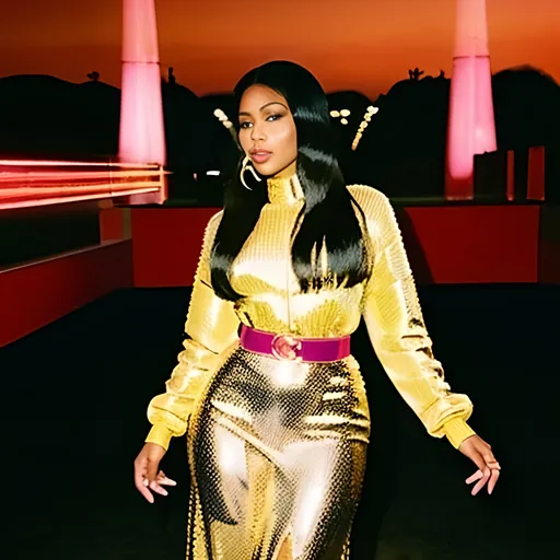 Prompt: Nicki Minaj wearing Gucci in Los Angeles in a Wes Anderson scenario 