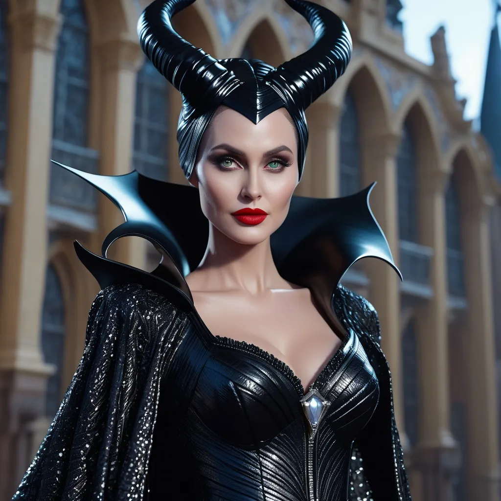 Prompt: Hyper realistic 64k 3d Maleficent in hyper realistic and very detailed 64 3d hd, wearing a Moschino outfit, very detailed Moschino dress 64k Reflex ultra hd quality 