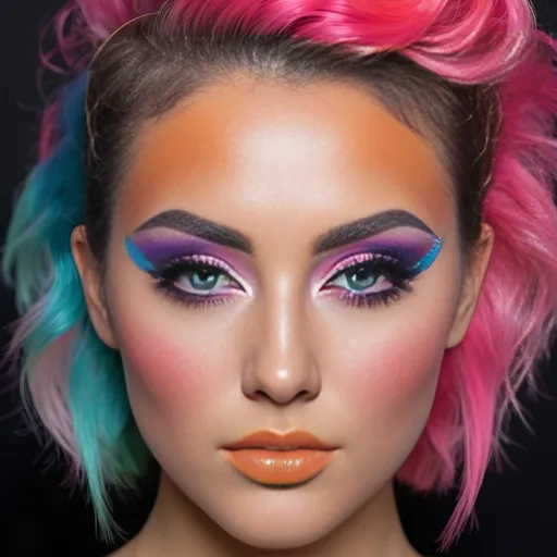 Prompt: Hyper realistic and ultra detailed 80s make-up using hot colours and a typical and very detailed ultra had ultra photo realistic 64k 