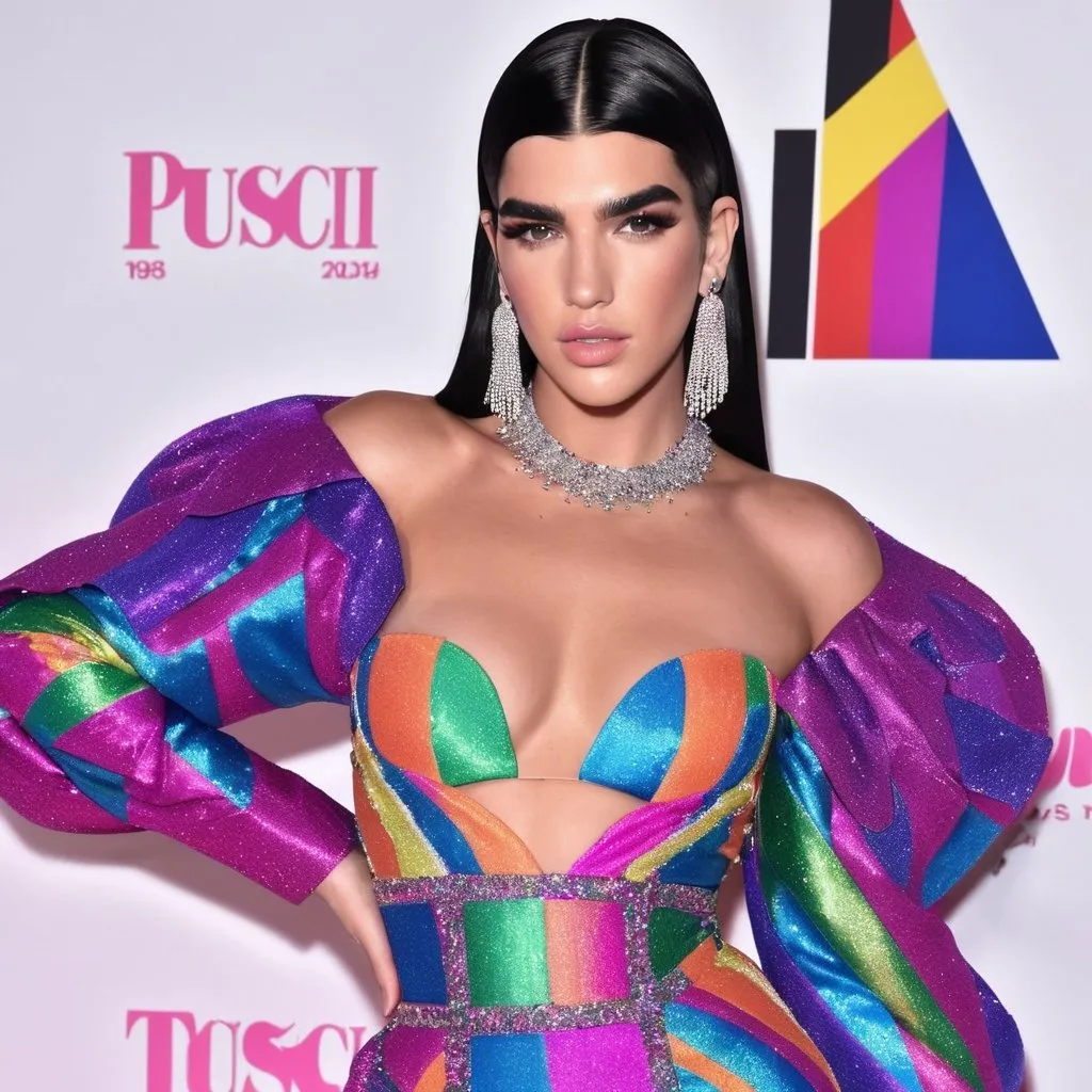 Prompt: Dua Lipa as a Drag Queen wearing Pucci