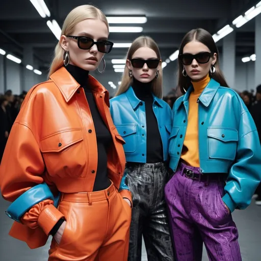 Prompt: (vibrant Balenciaga-inspired fashion), cutting-edge streetwear, high-fashion aesthetics, oversized silhouettes, bold patterns, modern styling, urban edge, luxury materials, (dramatic lighting), contemporary artwork in the background, bold color contrasts, (ultra-detailed), fashion-forward expression, editorial style, cultural influences, high energy ambiance, intricate details.