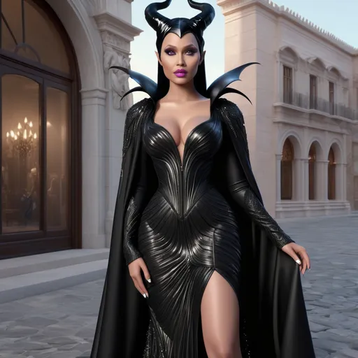 Prompt: Hyper realistic 64k 3d Maleficent in hyper realistic and very detailed 64 3d hd, as a very hyper realistic Nicki Minaj wearing a Valentino dress and heels outfit, very detailed Valentino dress 64k Reflex ultra hd quality and very detailed heels 64k ultra hd quality 