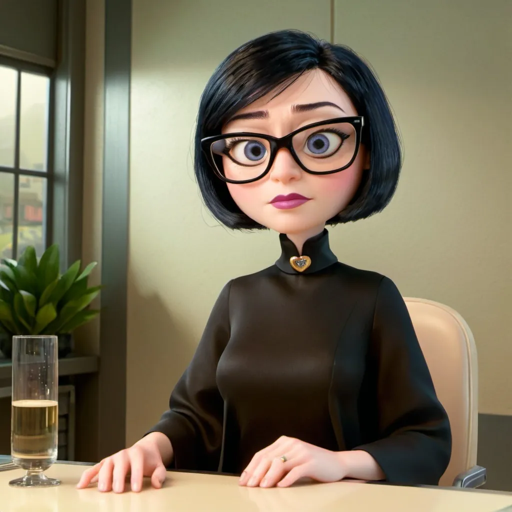 Prompt: Edna Mode wearing Prada total look 