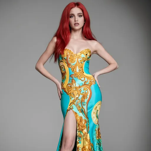 Prompt: Ariel wearing Versace dress