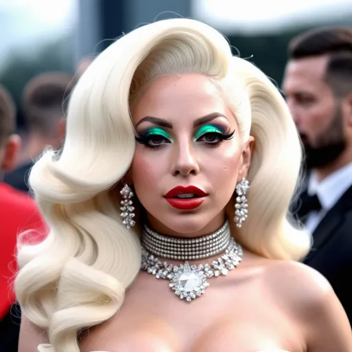 Prompt: Hyper realistic Lady Gaga as Amanda Lepore ready for a rave party festival total look in Berlin ready to party 