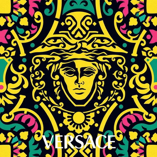 Prompt:  (Versace) brand identity, luxurious patterns, opulent colors, bold geometrical shapes, intricate designs, high contrast, lavish ambiance, glamorous fashion influence, contemporary aesthetic, showcases emblematic logo, high-quality details, ultra-detailed, vibrant colors, sophisticated vibe, stylish elegance)