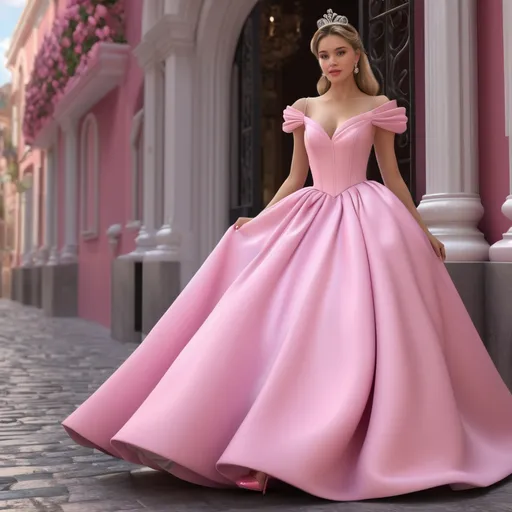 Prompt: Hyper realistic 64k 3d Cinderella in hyper realistic and very detailed 64 3d hd, wearing a pink Valentino dress and heels outfit, very detailed Valentino dress 64k Reflex ultra hd quality and very detailed heels 64k ultra hd quality 