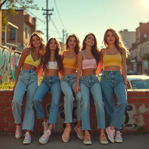 Prompt: 90s group jeans campaign 