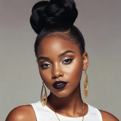 Prompt: 90s makeup and hair on a black girl