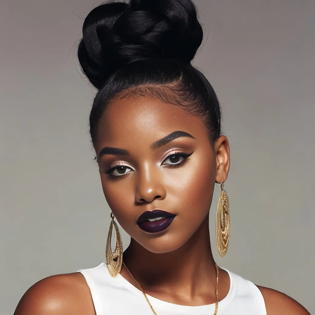 Prompt: 90s makeup and hair on a black girl