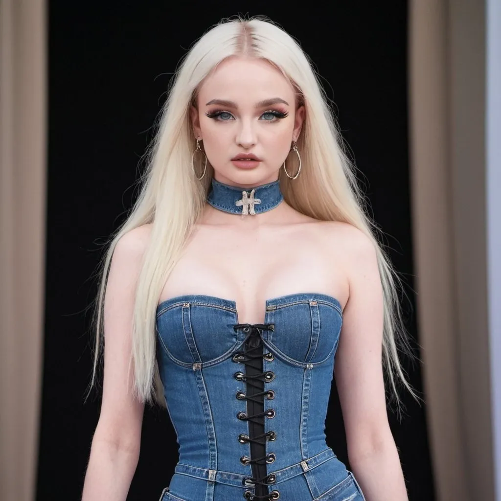 Prompt: Kim Petras wearing iconic Jean Paul Gautier bustier 