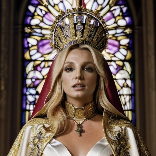 Prompt: Britney Spears as the new pope wearing Versace