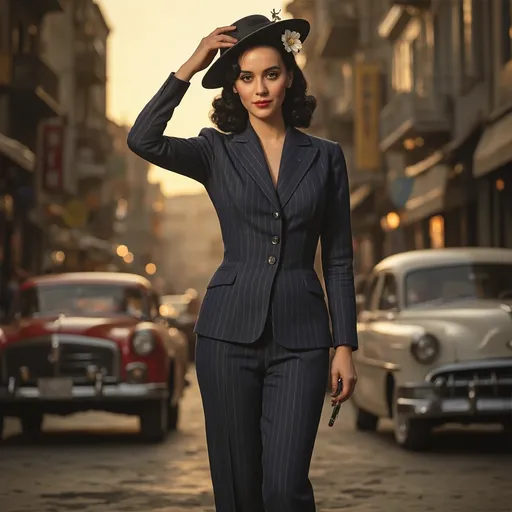 Prompt: Katy Perry wearing a 40s tailleur look 