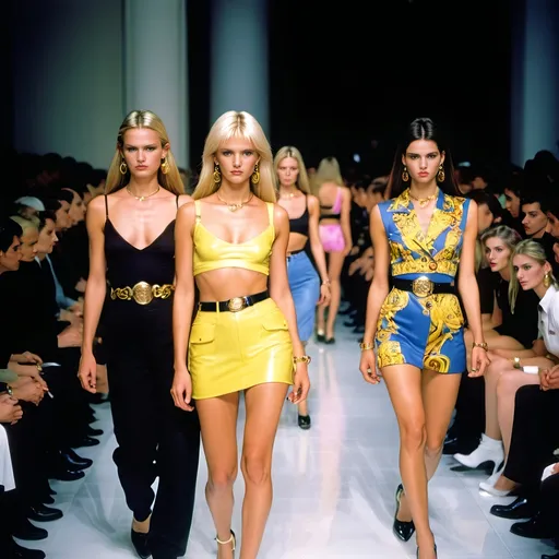 Prompt: Versace 90s fashion show