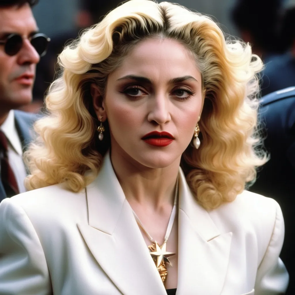 Prompt: Very accurated  Madonna wearing a very accurated look as a manager in the 1980s in New York 3d quality 64k Hd 