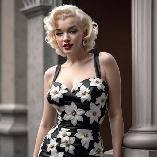 Prompt: Very detailed and hyper realistic Marilyn Monroe wearing a hyper realistic and very detailed Prada dress 64k, ultra hd, 3d quality  500mpx reflex 