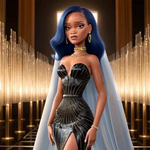 Prompt: Rihanna wearing Balmain dress
