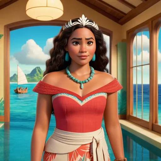 Prompt: Princess Moana 
 in a Wes Anderson Movie