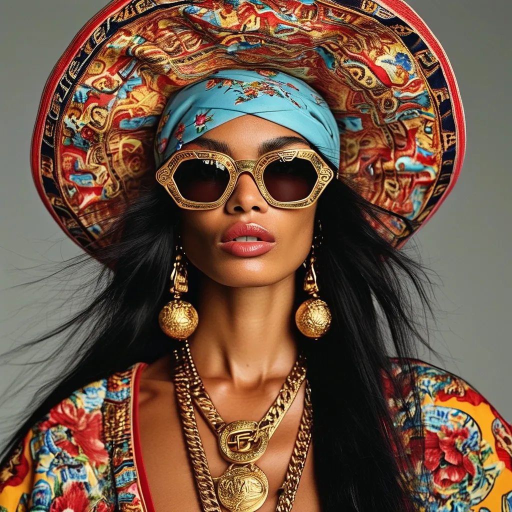 Prompt: Versace Boho Chic look