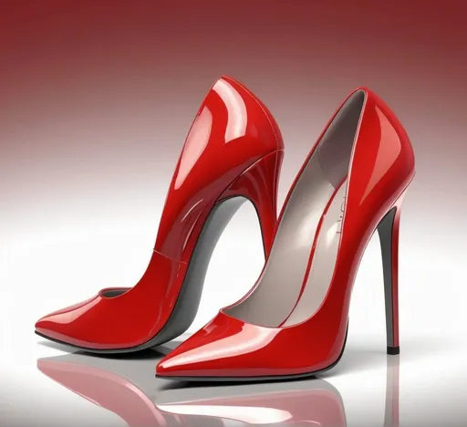 Prompt: High heels, glossy red patent leather, elegant design, detailed stiletto heel, luxurious, high fashion, high quality, realistic rendering, glamorous, vibrant red tones, dramatic lighting