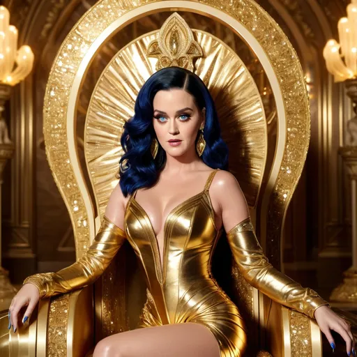 Prompt: (Gorgeous Katy Perry alien drag queen), resplendent in luxurious (golden robes), showcasing (8-inch stiletto high heels), striking a compelling pose, situated in an opulent throne room, adorned with intricate decor, soft ambient lighting creating a glamorous atmosphere, high-quality (4K ultra-detailed), capturing the ethereal beauty and elegance of the entity dominating her regal setting.