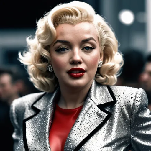 Prompt: Very detailed and hyper realistic Marilyn Monroe wearing a hyper realistic and very detailed Armani outfit 64k, ultra hd, 3d quality  500mpx reflex 
