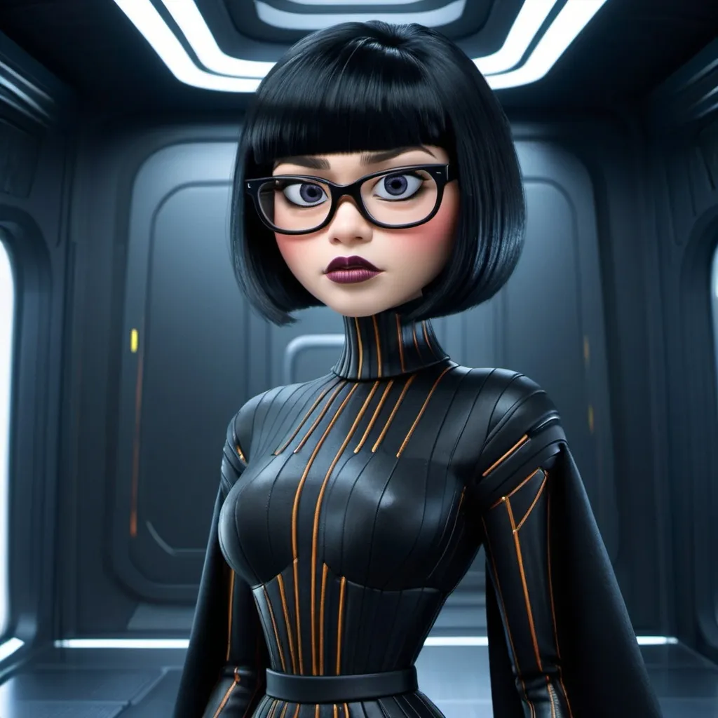 Prompt: Edna Mode wearing Mugler 