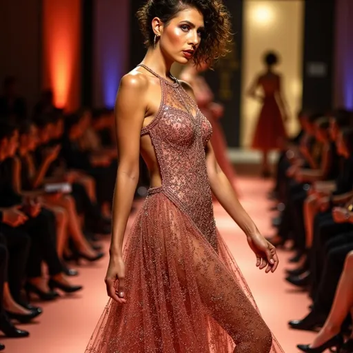 Prompt: (Gucci dress), luxurious fashion, elegant silhouette, intricate patterns, vibrant colors, stylish details, high-fashion model posing, contemporary runway, (refined textures), soft light enhancing fabric sheen, (ultra-detailed), chic backdrop, stylish ambiance, artistic expression of opulence and modern elegance, inviting atmosphere, capturing the essence of high-end couture.