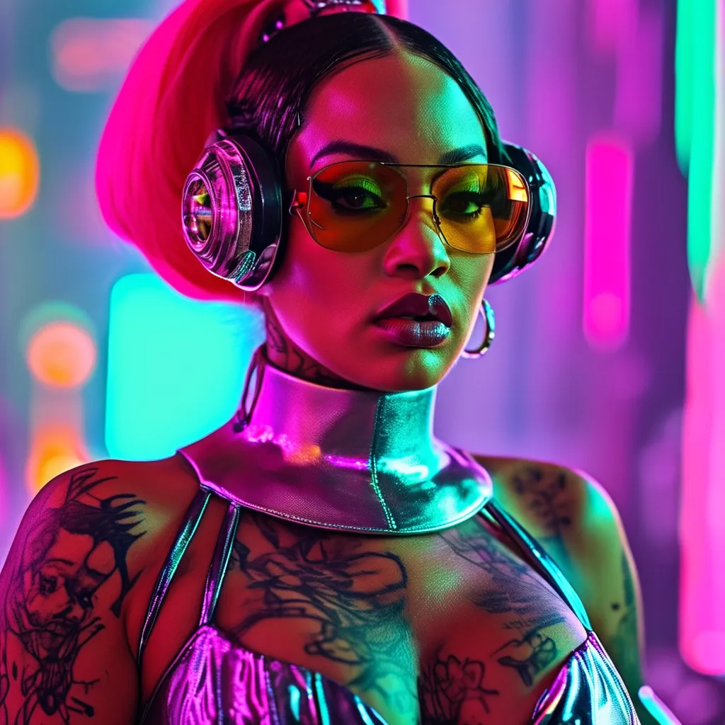 Prompt: Nicki Minaj as a cyberpunk wearing Balmain