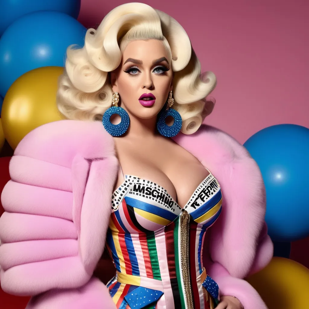 Prompt: Highly detailed image of Katy Perry as Lizzo as Amanda Lepore wearing a very glamorous and high fashionable highly detailed 64k 3D dress by Moschino