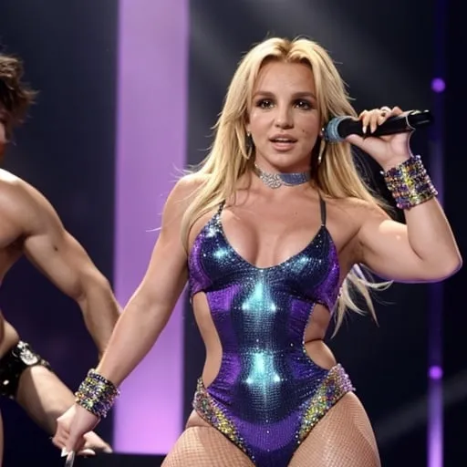 Prompt: Britney Spears wearing a Versace Pride Month edition outfit 