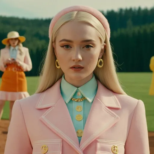 Prompt: Kim Petras wearing Chanel in a Wes Anderson movie 