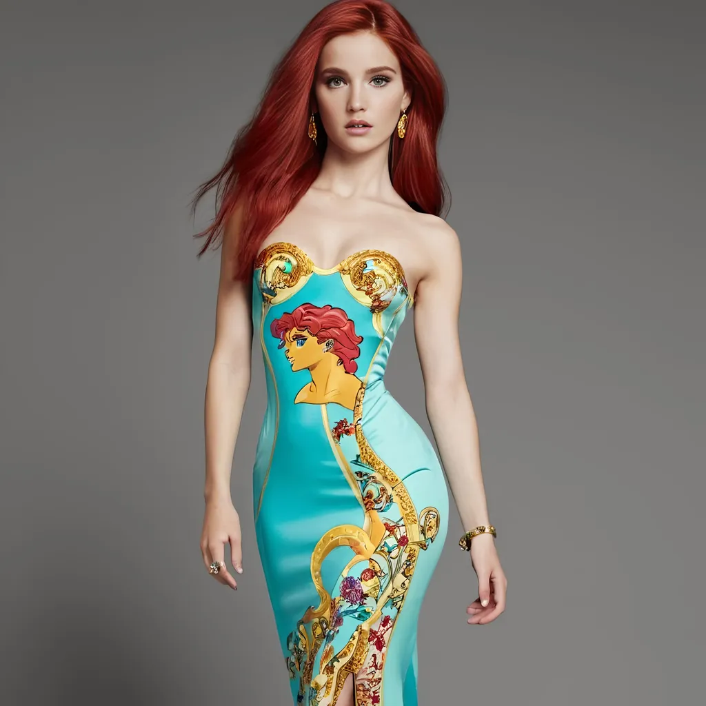 Prompt: Ariel wearing Versace dress