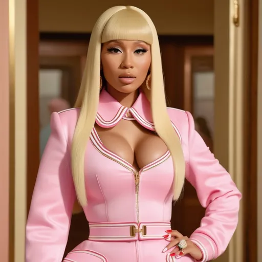 Prompt: Hyper realistic Nicki Minaj wearing a Miu Miu outfit in a Wes Anderson Movie 64 k ultra hd quality 