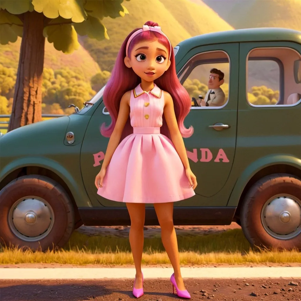 Prompt: Ariana Grande wearing Prada outfit in a Wes Anderson scenario 