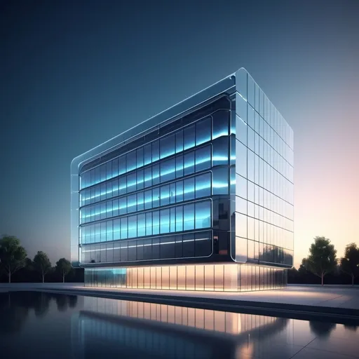 Prompt: Futuristic 3D render of a smart building, sleek and minimalistic design, high-tech glass exterior, futuristic architecture, intelligent lighting system, high resolution, professional, modern, cool tones, atmospheric lighting