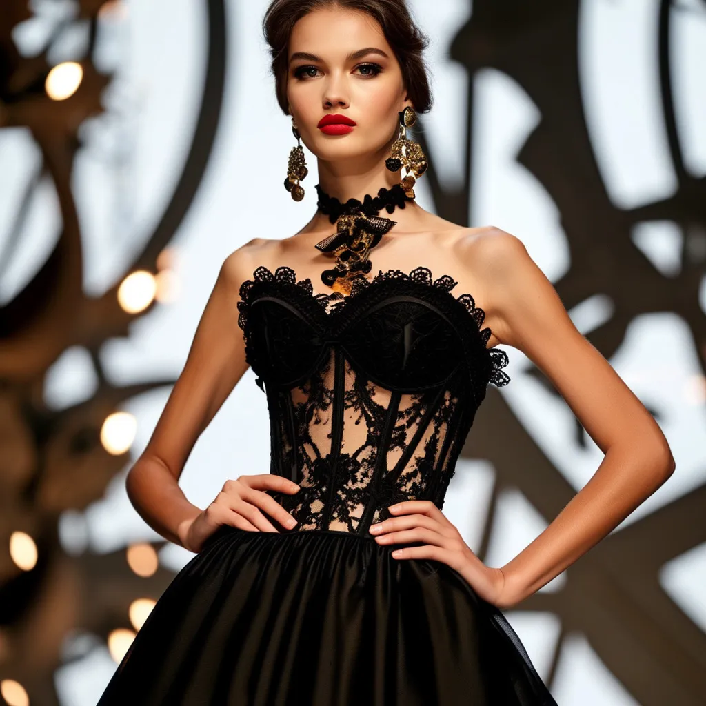 Prompt: Dolce&Gabbana black dress corset