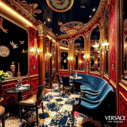 Prompt: (versace theme), bold patterns, intricate motifs, opulent colors, luxurious textures, high fashion aesthetic, (elegant and sophisticated) design, dynamic composition, high-end glamour, golden accents, or vibrant jewel tones, high quality, ultra-detailed, opulent backdrop, rich decor elements reflecting Versace's iconic style, dramatic lighting to enhance the overall impact.