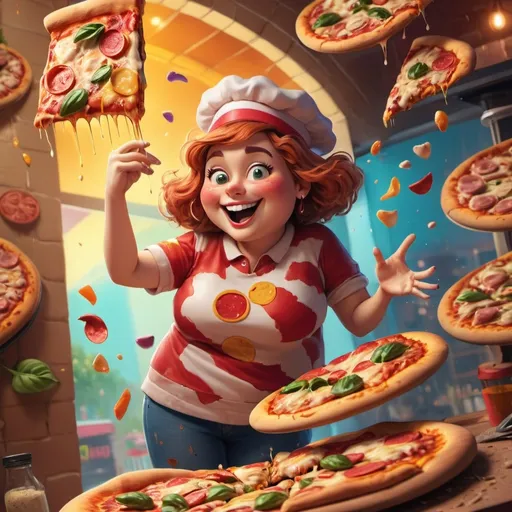 Prompt: (pizza personification), colorful illustration depicting a lively character with cheesy features, wearing toppings as attire, cheerful expression, and relaxed pose, a vibrant backdrop of a pizzeria with warm lighting, inviting atmosphere, high detail, showcasing creativity and whimsy, fun vibe, ultra-detailed 4K quality.