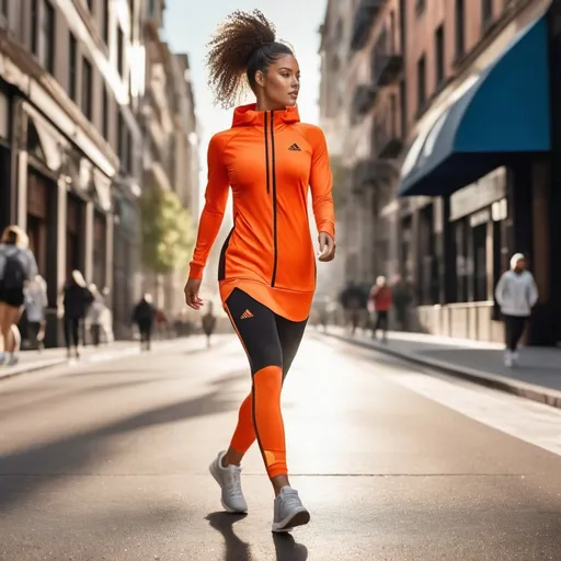 Prompt: (Adidas dress), stylish athletic wear, (dynamic design), modern Chic, sleek lines, vibrant colors, (cotton fabric), showcasing sports elegance, in a city street setting, warm sunlight, urban ambiance, highlighting modern street fashion, detailed texture, energetic vibe, high-quality image, (ultra-detailed, 4K), perfect for sports enthusiasts.