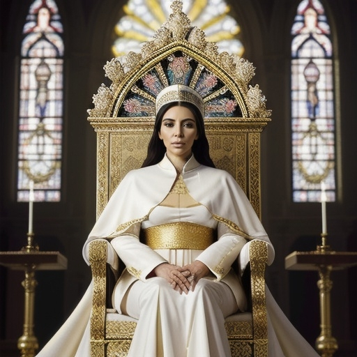 Prompt: Kim Kardashian as the new pope wearing Dolce&Gabbana
