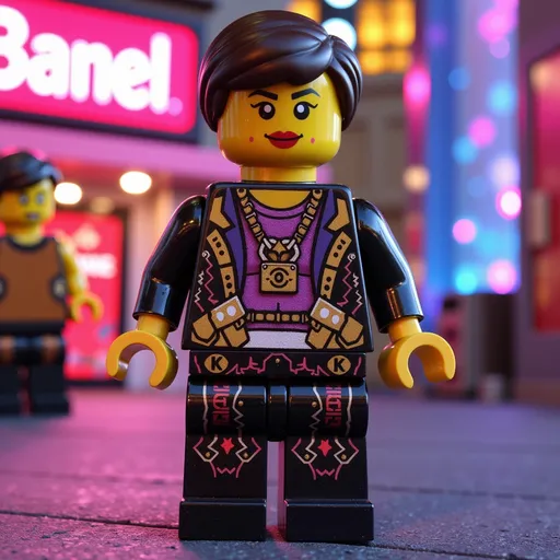 Prompt: Lego figure dressed in luxurious Chanel fashion, vibrant and playful theme, high-quality 4K resolution, ultra-detailed textures, sparkling colors, contemporary backdrop with elegant luxury vibes, playful yet sophisticated atmosphere, distinct luxury branding, combining fun of Lego with chic attire, showcasing vibrant hues and intricate designs, emphasizing style and modernity.