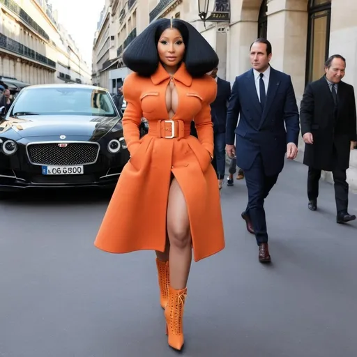 Prompt: Nicki Minaj in Paris in a Wes Anderson Scenario wearing Alaia 